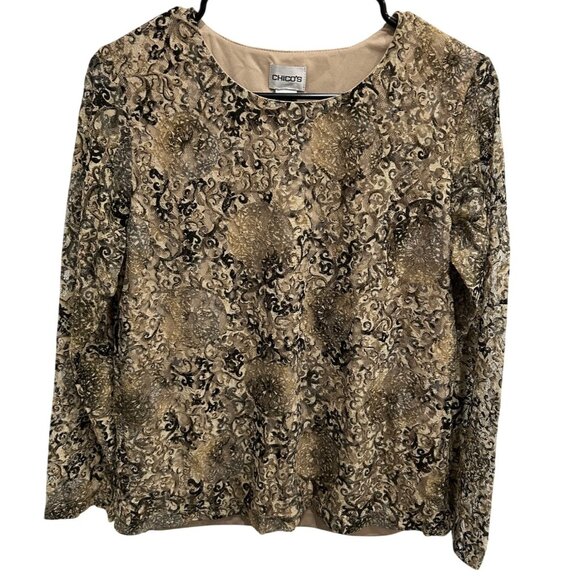 Chicos Womens Metallic Long Sleeve Blouse Top Size Medium - Picture 1 of 9